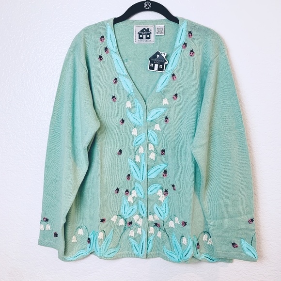 Storybook Knits Sweaters - Storybook Knits Green Lady Bug Cardigan Large NEW RARE